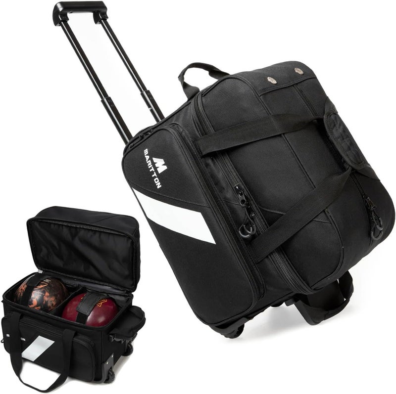 MARITTON Bowling Bag with Wheels Double Roller 2 Ball Bowling Separate Shoe Compartment and Oversized Accessory Pocket, 36.6" Extendable Handle. - Image 1